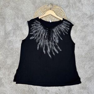 Liberty Wear Women’s Sleeveless Shirt Wings Feathers Whimsigoth Fairy Black XL